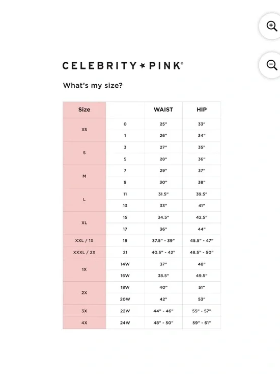 Celebrity Pink | Tops | Celebrity Pink Soft Blush Size Chart Poster ...